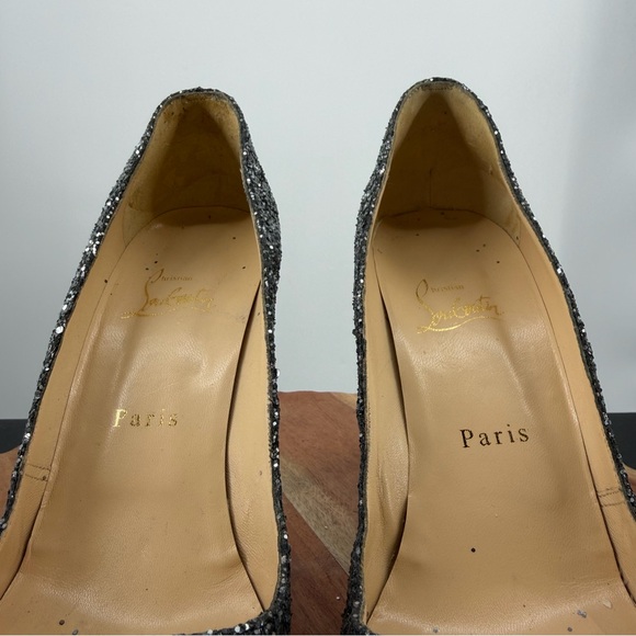 Christian Louboutin Very Prive peep-toe pumps silver glitter finish 38.5 8.5 - Picture 7 of 13